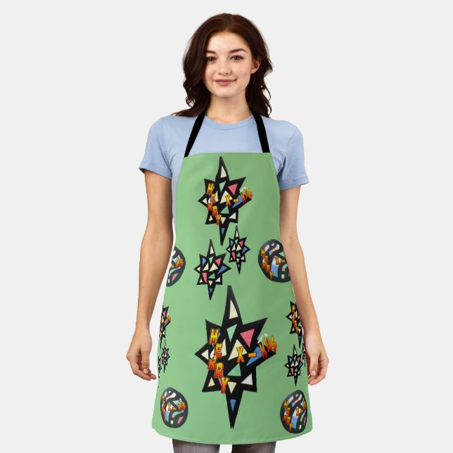 Merry X-mas Stars Stained Glass Pattern Apron (Worn)