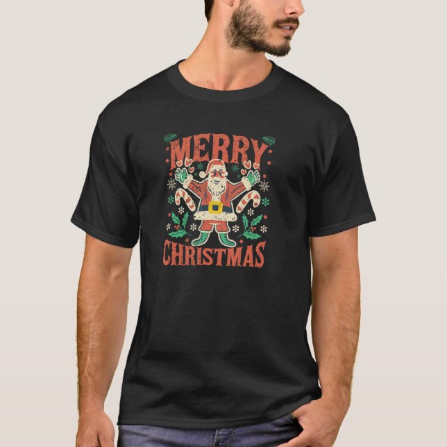 Merry X Mas Tree Lights Santa Claus Ugly Christmas T-Shirt (Front)