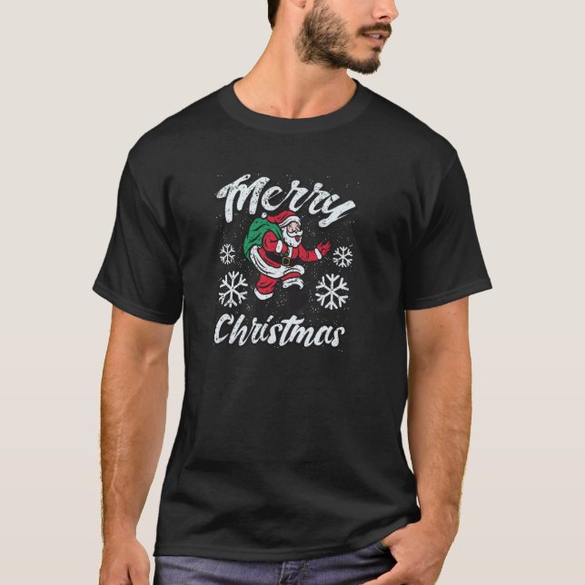 Merry X Mas Tree Lights Santa Claus Ugly Christmas T-Shirt (Front)