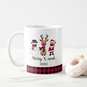 Merry X-Mask Funny Buffalo Plaid Santa Coffee Mug