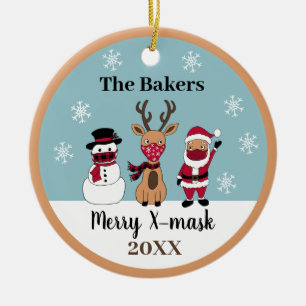 Merry X-Mask Funny Reindeer Snowman Santa Ceramic Tree Decoration