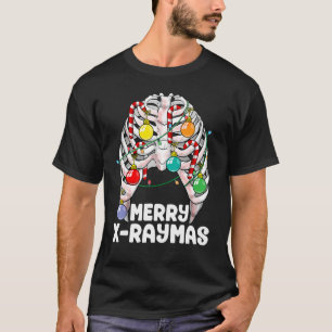 Merry X Raymas Creepy Christmas Ribcage Skeleton X T-Shirt