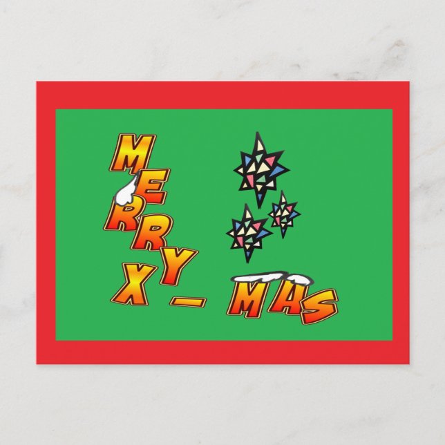Merry Xmas 3 Stars Red Border Postcard (Front)