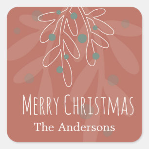 Merry Xmas abstract floral family name Square Sticker