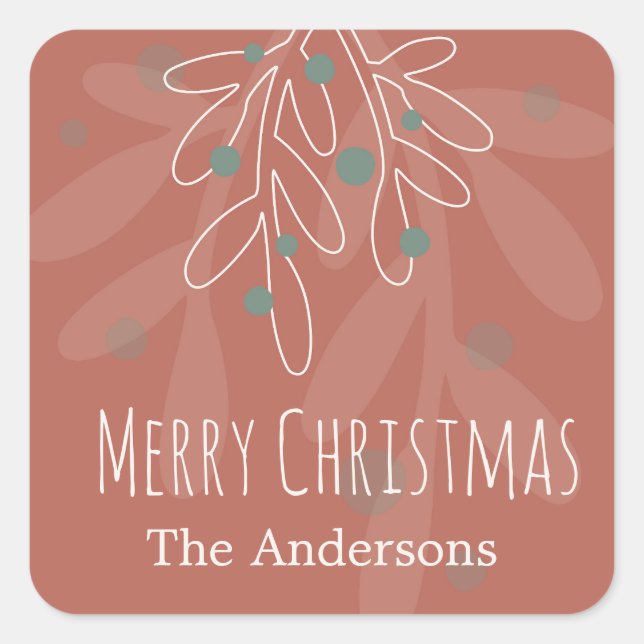 Merry Xmas abstract floral family name Square Sticker (Front)