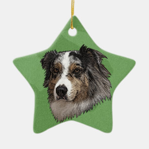 Merry Xmas Australian Shepherd Ceramic Tree Decoration
