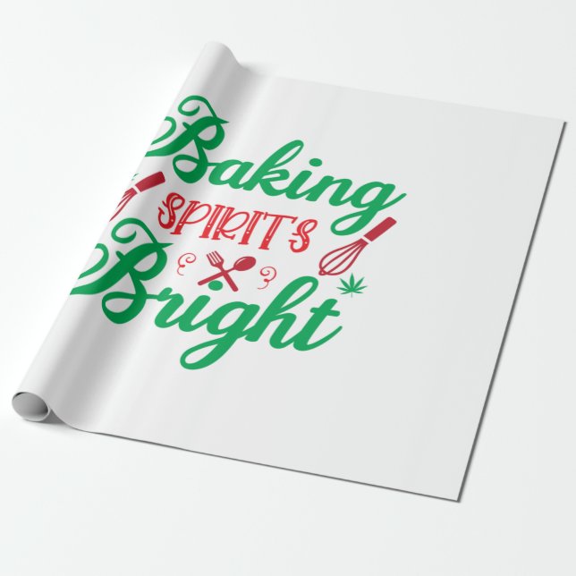 Merry Xmas Baking Spirits Bright Wrapping Paper (Unrolled)