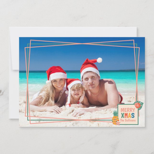 Merry XMAS Beach with Pineapple & Flowers Holiday Card (Front)