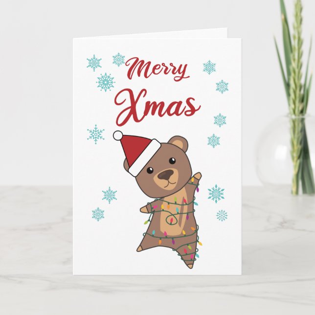 Merry Xmas Bear Snow Winter Teddy Kids Card (Front)