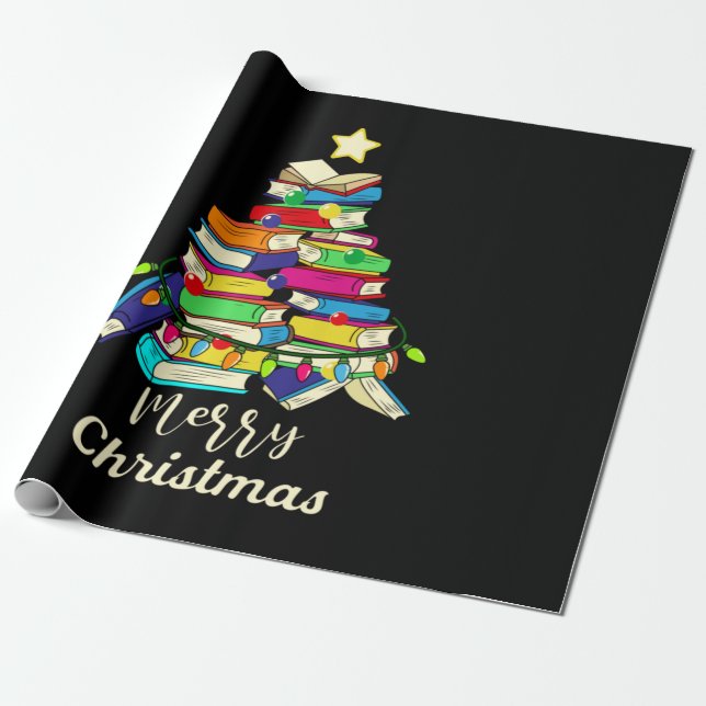 Merry Xmas Book Christmas Tree Wrapping Paper (Unrolled)