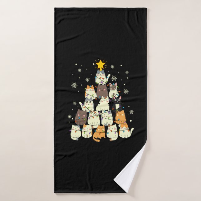Merry Xmas Cat Christmas Tree Bath Towel (Bath Towel)