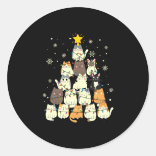 Merry Xmas Cat Christmas Tree Classic Round Sticker