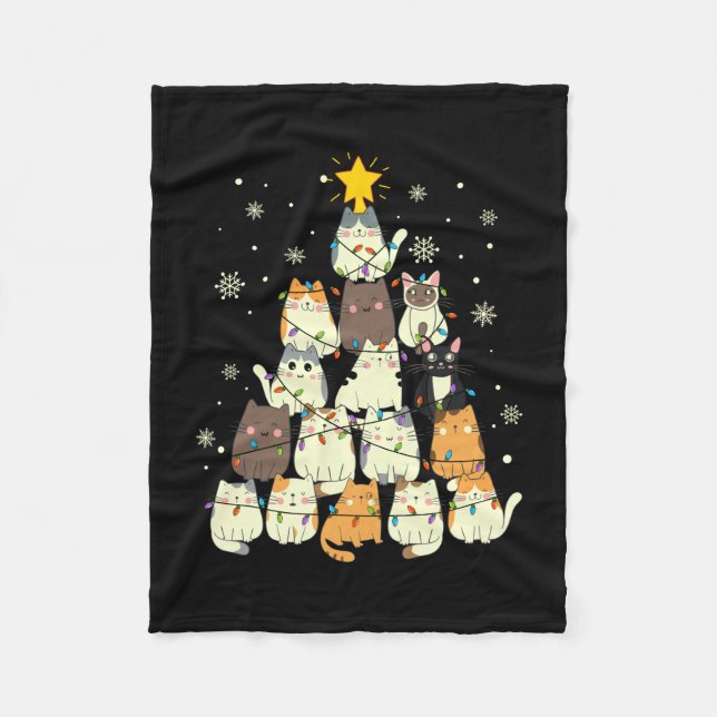 Merry Xmas Cat Christmas Tree Fleece Blanket (Front)