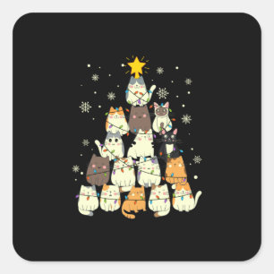 Merry Xmas Cat Christmas Tree Square Sticker