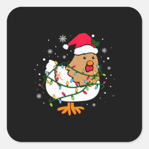 Merry Xmas Chicken Christmas Tree Light Square Sticker