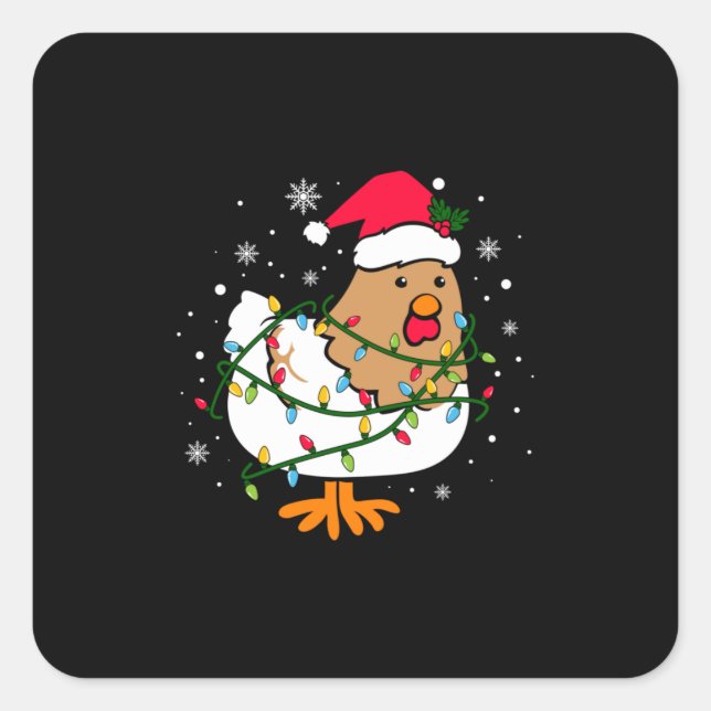 Merry Xmas Chicken Christmas Tree Light Square Sticker (Front)