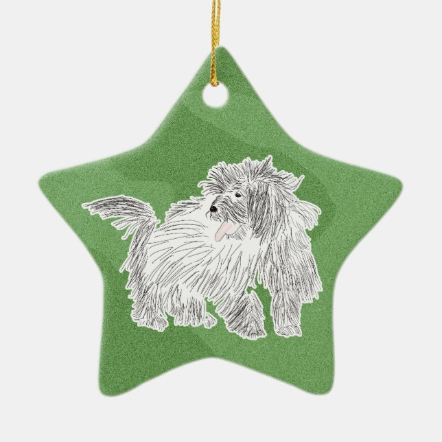 Merry Xmas Coton de Tulear Ceramic Tree Decoration (Front)