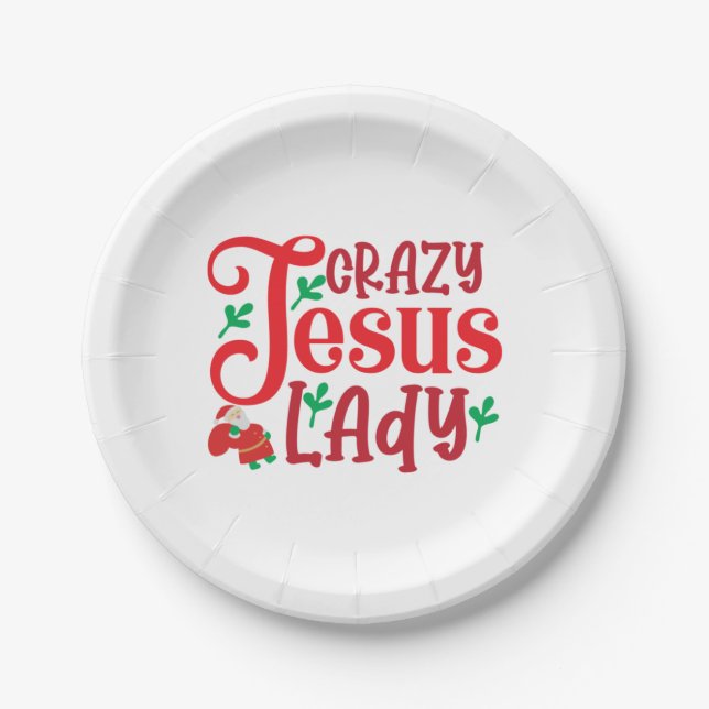 Merry Xmas Crazy Jesus Lady Paper Plate (Front)