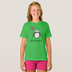 Merry Xmas Cute Baby Penguin Heart Shaped Balloon T-Shirt