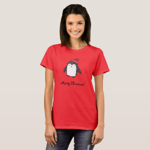 Merry Xmas Cute Happy Penguin in Red Winter Hat T-Shirt