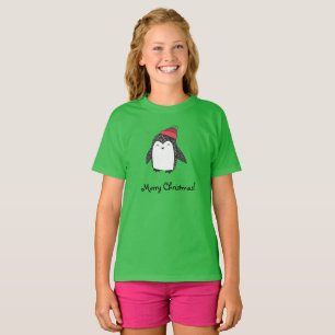 Merry Xmas Cute Happy Penguin in Red Winter Hat T-Shirt