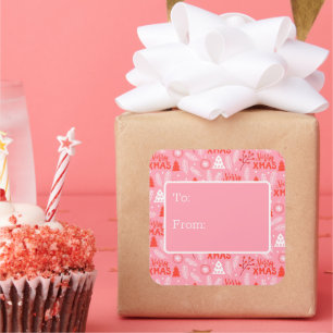 Merry Xmas Cute Pink Retro Botanical Christmas  Square Sticker