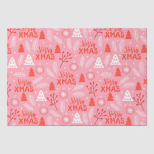 Merry Xmas Cute Pink Retro Botanical Christmas  Tissue Paper