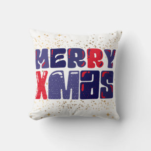 Merry Xmas Cute Red Blue Gold Cushion