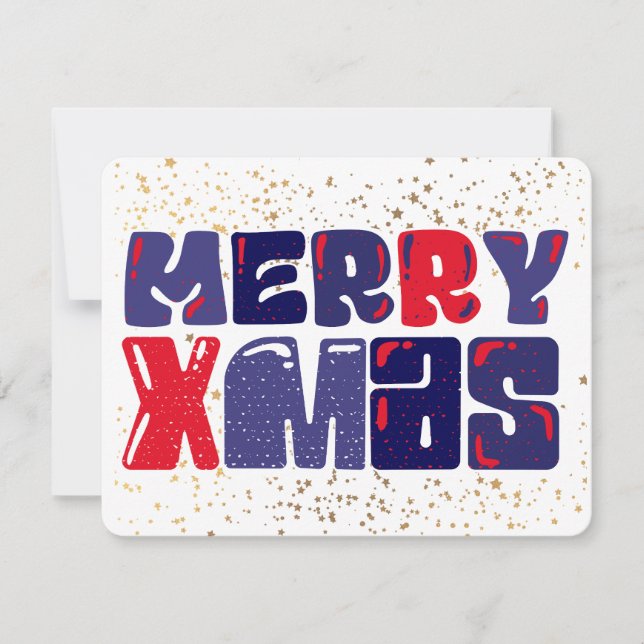 Merry Xmas Cute Red Blue Gold Holiday Card (Front)