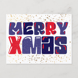 Merry Xmas Cute Red Blue Gold Postcard