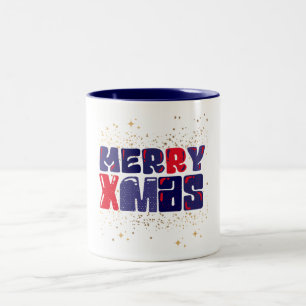 Merry Xmas Cute Red Blue Gold Two-Tone Coffee Mug