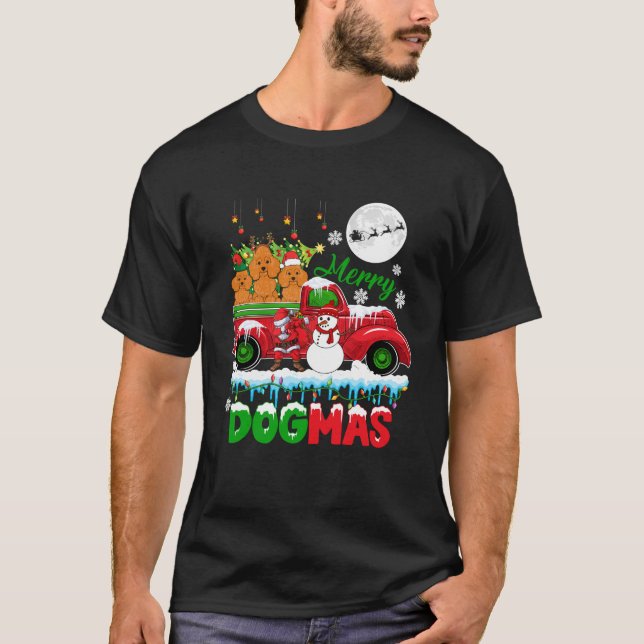 Merry Xmas Dog Santa Reindeer Elf Poodles On Picku T-Shirt (Front)