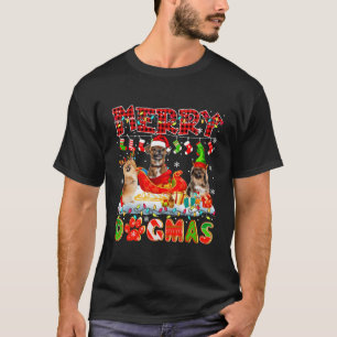 Merry Xmas Dog Three Santa Reindeer Elf Pekingeses T-Shirt