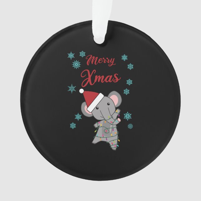 Merry Xmas Elephant Snow Winter Zoo Cute Animals Ornament (Front)