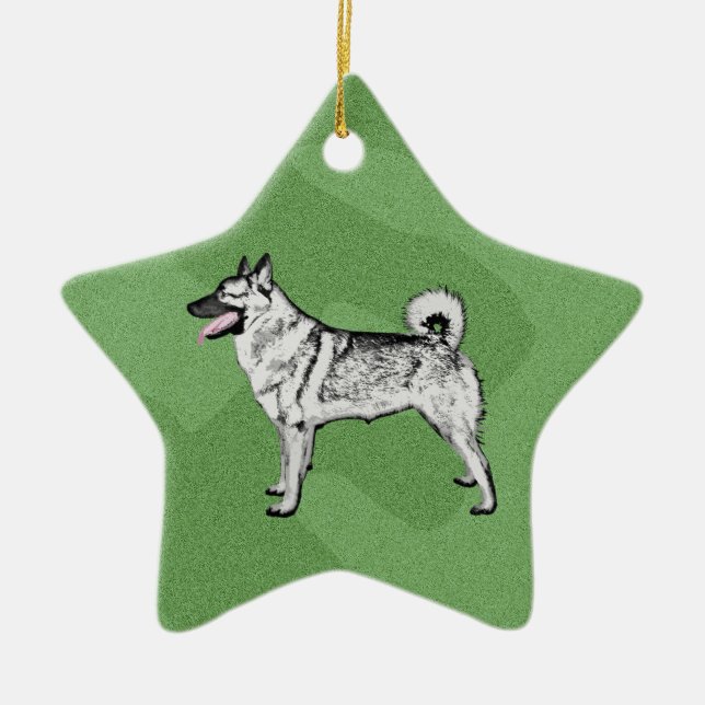 Merry Xmas Elkhound Ceramic Tree Decoration (Front)