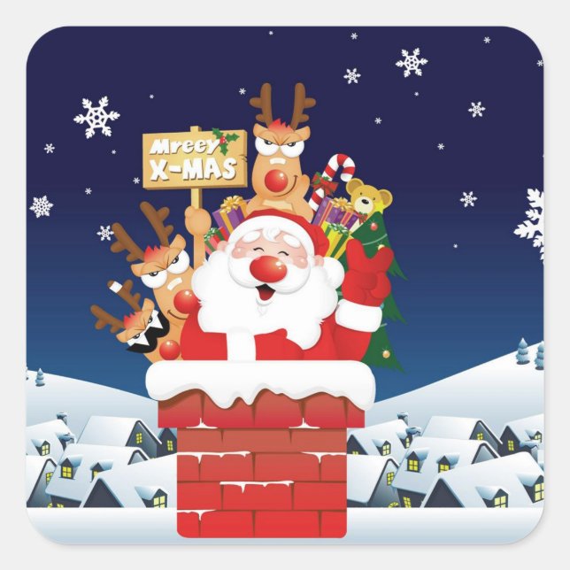 Merry Xmas From Santa's Crew Square Sticker (Front)