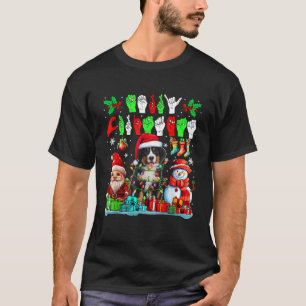 Merry Xmas Hands Sign Language Santa Bernese Mount T-Shirt