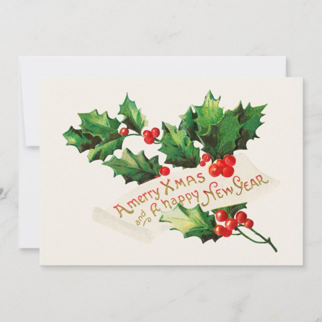Merry Xmas & Happy New Year Holly Holiday Card (Front)