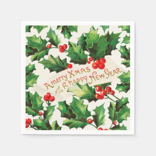 Merry Xmas & Happy New Year Holly Napkin