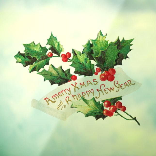 Merry Xmas & Happy New Year Holly Window Cling (Sheet 3)