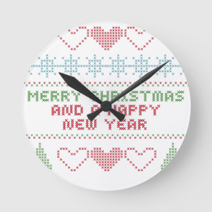 merry xmas happy new year round clock