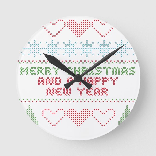 merry xmas happy new year round clock (Front)