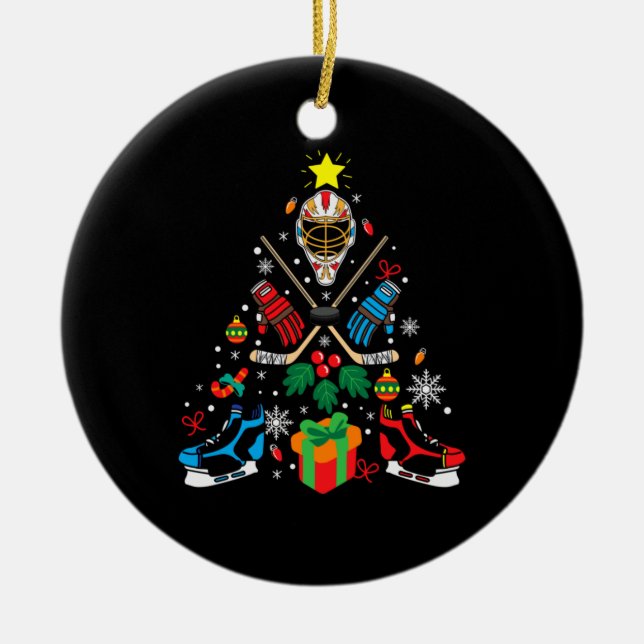 Merry Xmas Ice Hockey Christmas Tree Ceramic Tree Decoration (Front)