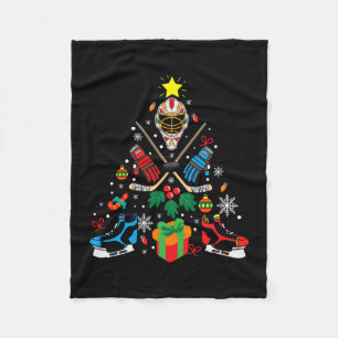 Merry Xmas Ice Hockey Christmas Tree Fleece Blanket