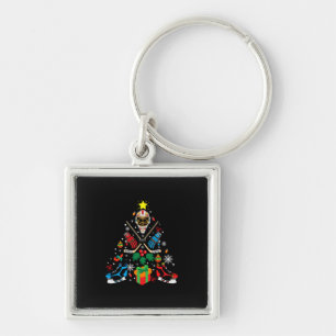 Merry Xmas Ice Hockey Christmas Tree Key Ring