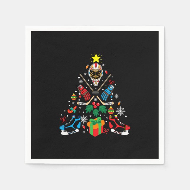 Merry Xmas Ice Hockey Christmas Tree Napkin (Front)
