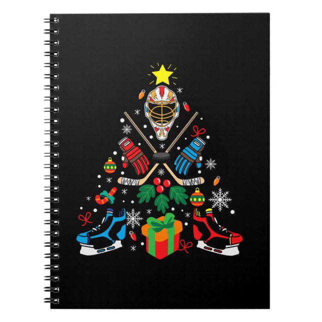 Merry Xmas Ice Hockey Christmas Tree Notebook (Front)