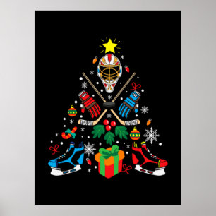 Merry Xmas Ice Hockey Christmas Tree Poster