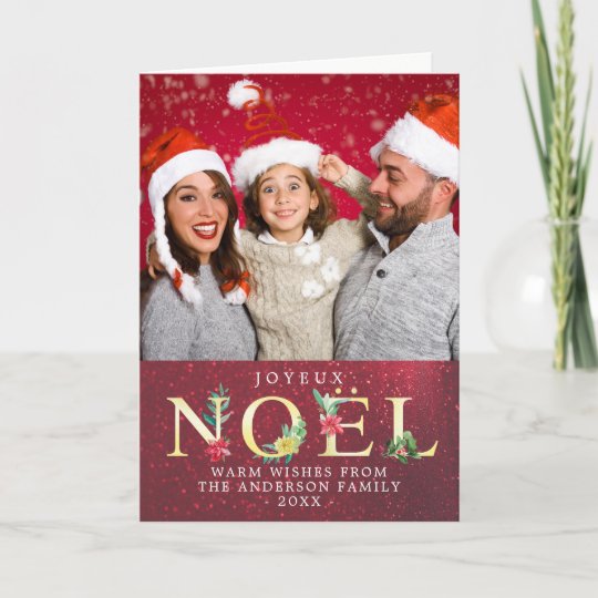 Merry Xmas Joyeux NOEL Greeting Greeting Photo Holiday Card | Zazzle.co.uk