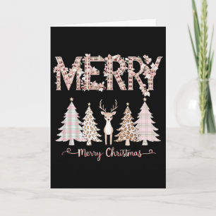 Merry Xmas Leopard Cheetah Buffalo Pink Plaid Chri Card
